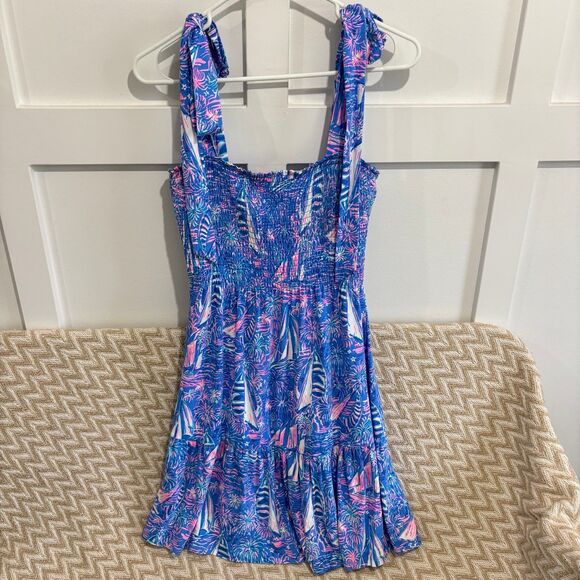 Lilly Pulitzer Dresses & Skirts - Lilly Pulitzer Kailua Smocked Shoulder Tie Dress Boca Blue